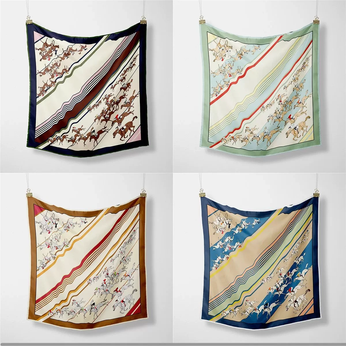 53x53cm European Horse Racing Small Square Scarf Hot Twill Silk Foulard Hijabs For Women