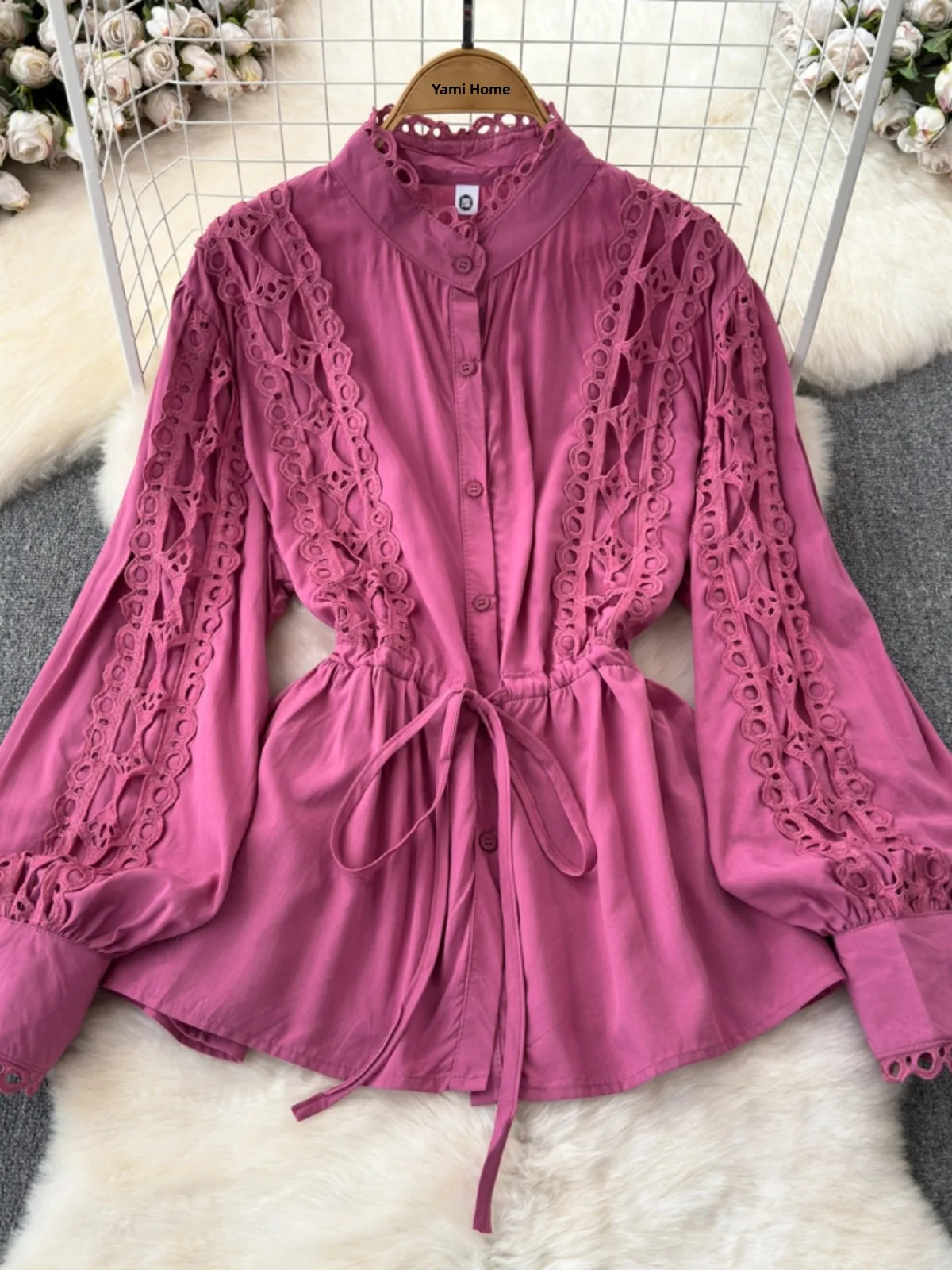 เสื้อครอปเอวสูงสำหรับผู้หญิง ดีไซน์เว้าแบบตะขอเกี่ยว เสื้อทรงหลวมเอวสูงทรงกระบอกยาว เหมาะสำหรับใส่ไปทำงาน