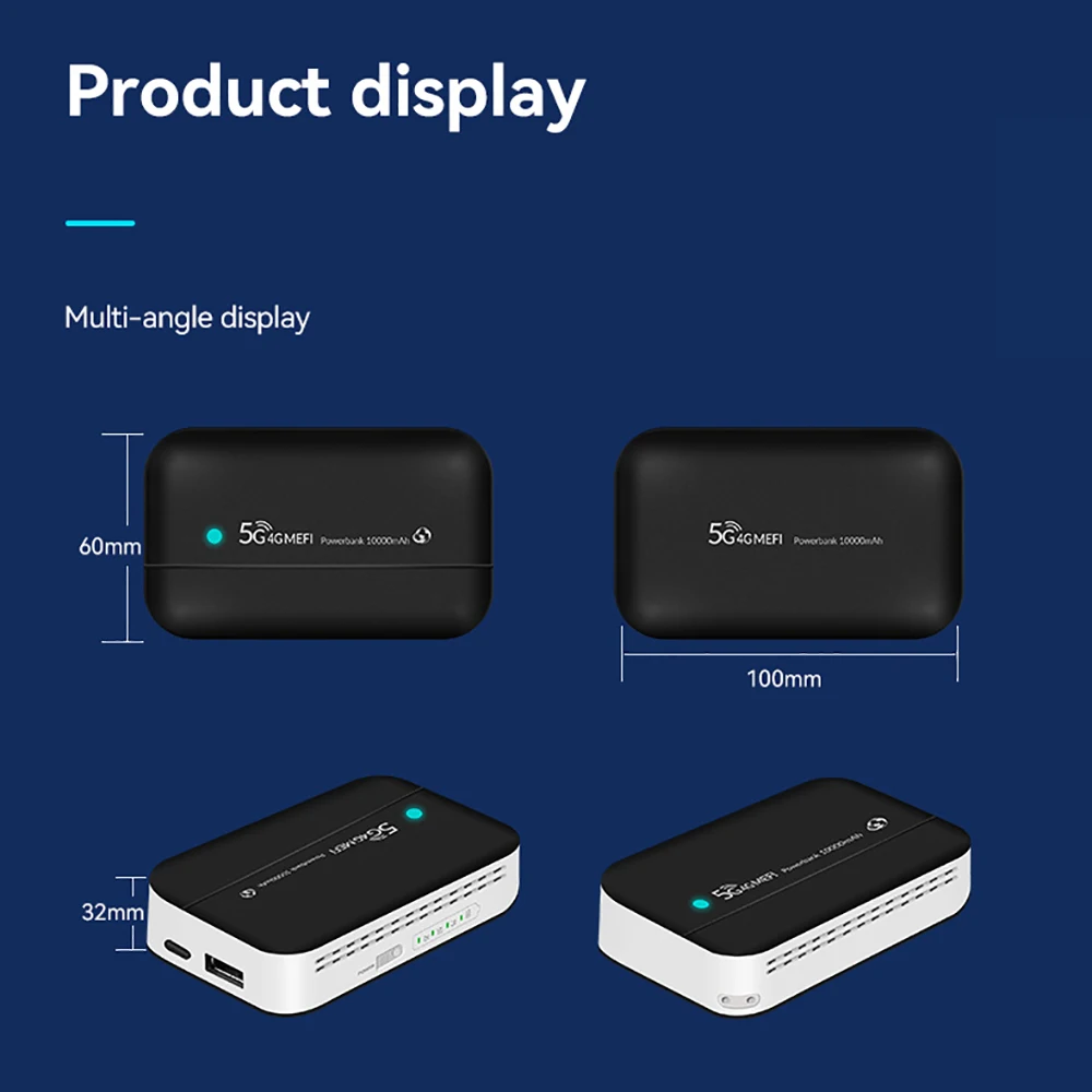 ​​TIANJIE PW100 4G LTE Mobile Wifi Hotspot Router with 10000mAh Power Bank,150Mbps High-Speed WiFi,Portable Wireless Mifi Router