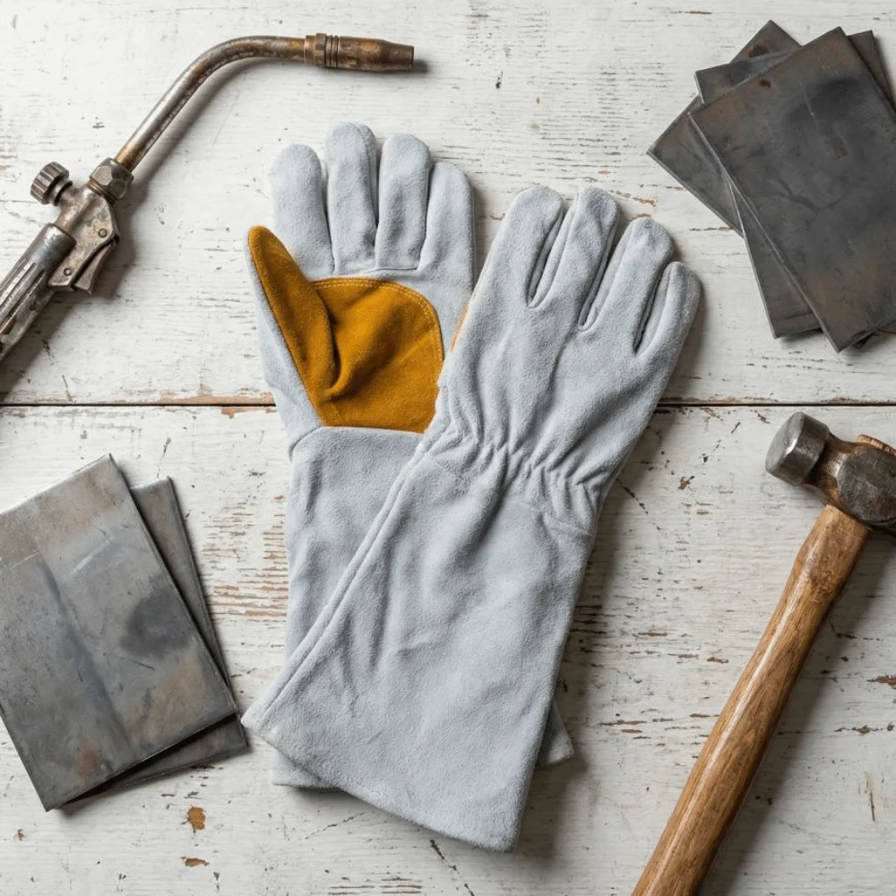 

Soft Leather Heat Resistant Gloves Durable Thick Cowhide Leather Gloves Stretchable Wrist Long Sleeve Protective Gloves