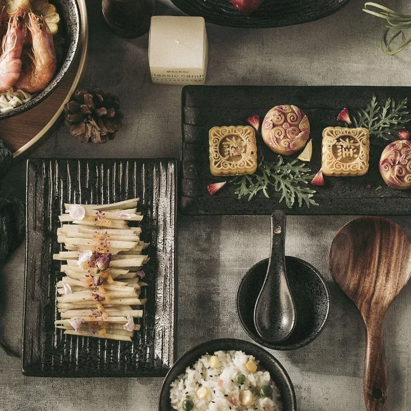 Japanese-style cutlery set, Japanese style household black retro Nordic ceramic plate
