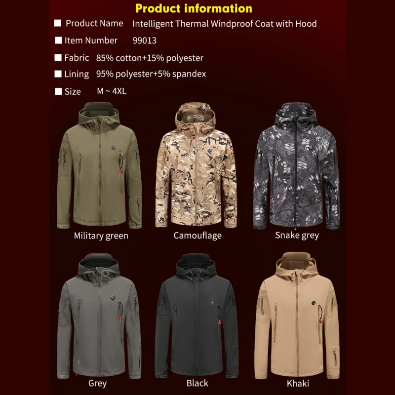 Outdoor Heating Shell Jackets Man Warm Winter Mountaineering Clothing Intelligent Thermal Windbreaker Unisex Hoodies Heat Jacket