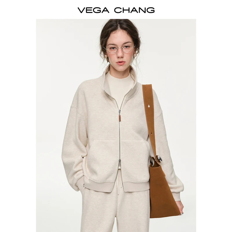 Vega Chang New Winter Style Women's Lazy Wear Zipper Stand Collar Sweatshirt