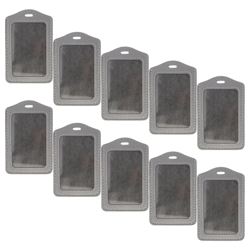 10Pcs Vertical Deluxe Durable PU Leather ID Badge with 1 ID Window