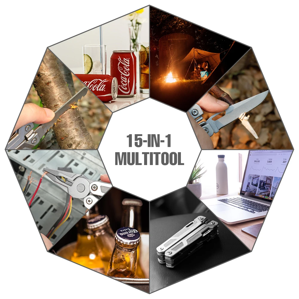 WORKPRO Multitool, coltello da tasca multiuso 15 in 1 con cacciavite, pinze Multitool per impieghi gravosi con blocco di sicurezza e guaina