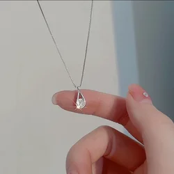 Fashion Silver Color Teardrop Shape Zircon Necklace Geometric Shape Pendant Choker Party Gift for Women Fine Jewelry Gift