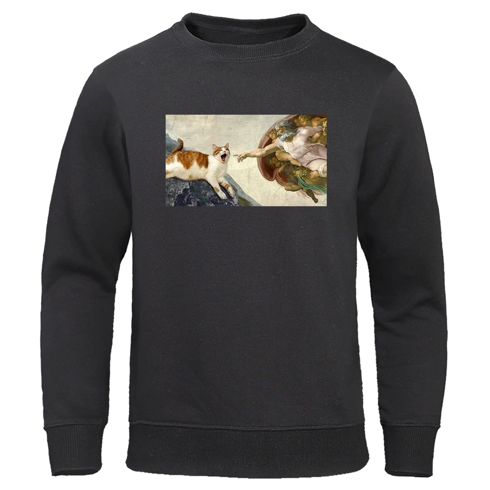 An Orange Cat Spoofs A Classic Painting Sweater Men Cartoons Loose Streetwear Autumn Fashion Pullover O-Neck Fleece Homme Hoodie