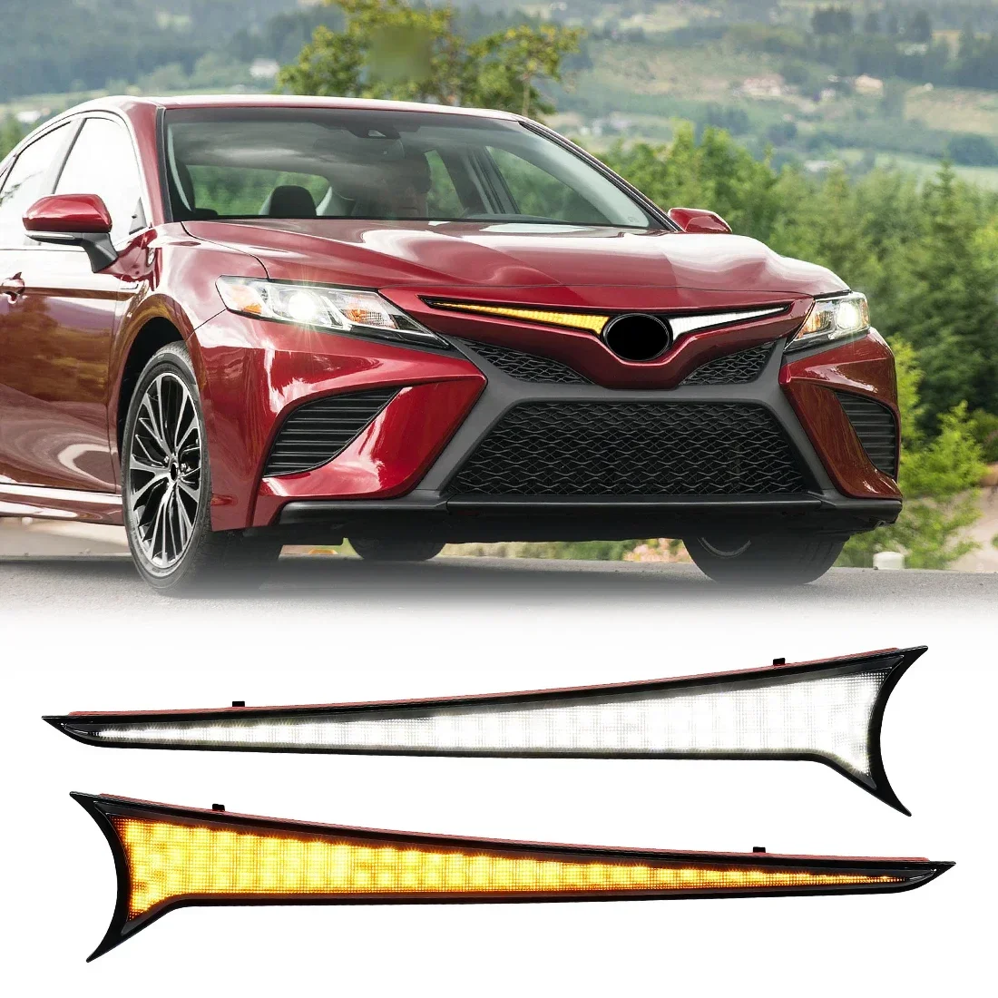 

For Toyota Camry 2018 2019 2020 2021 2022 2023 LED Daytime Running Lights Car DRL Engine Hood Vent Cover Decoration Turn Signal