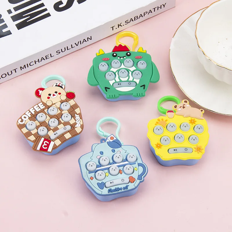 Mini Handheld Game Console Cartoon Pattern Whack A Mole Electronic Decompression Toy Keychain Backpack Pendant Small Gift