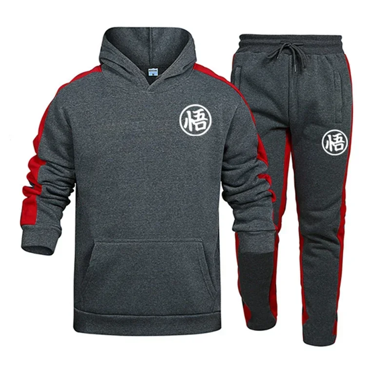 Autumn Winter Mens Tracksuit Suit Casual Hooded Sweatshirt Gym Sports Daily Street Warm Fleece Clothing Print Jogging Pants Set