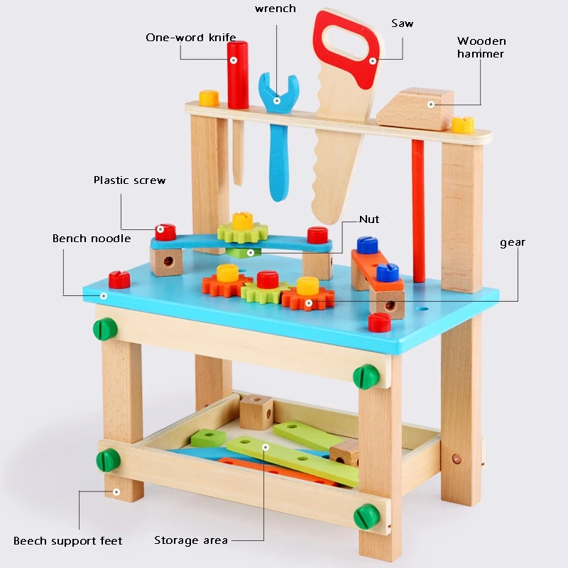 Holz vorgeben Spielzeug Kinder vielseitige Montage Baustein Simulation Demontage Werkzeug Schreibtisch Stuhl Schraube Mutter Spielzeug