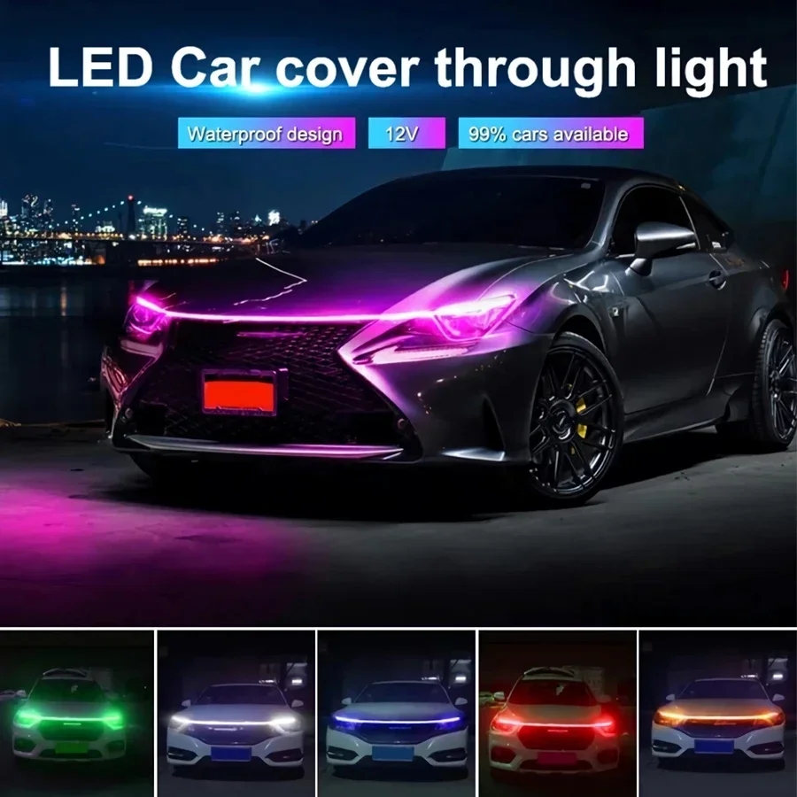LED Daytime Running Light Car Hood Lights Auto Headlight Strips Flexible Waterproof RGB DRL Lamp With APP Remote Control