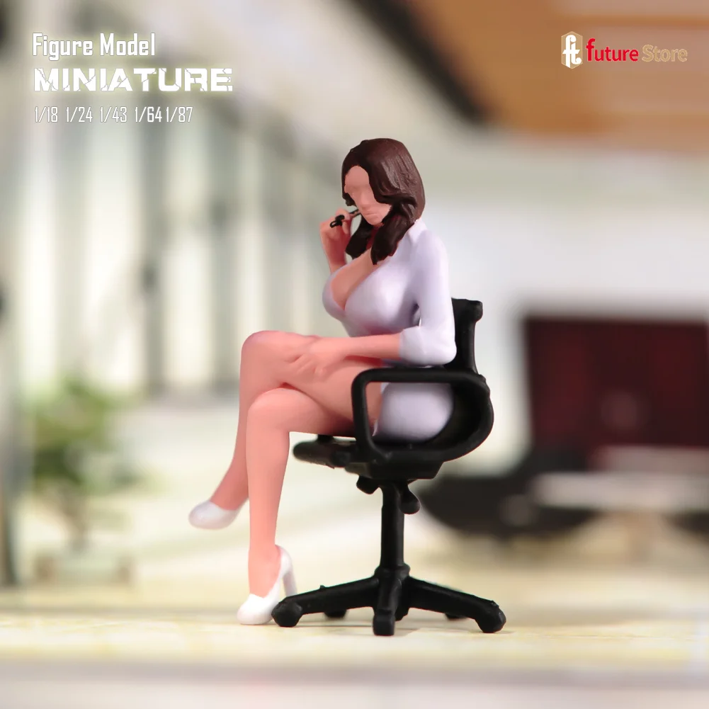 

Painted Miniature 1/87 1/64 1/43 1/24 1/18 Beauty Female Thinking Sitting On Chair Figure Mini Figurines Doll Model Scene Prop