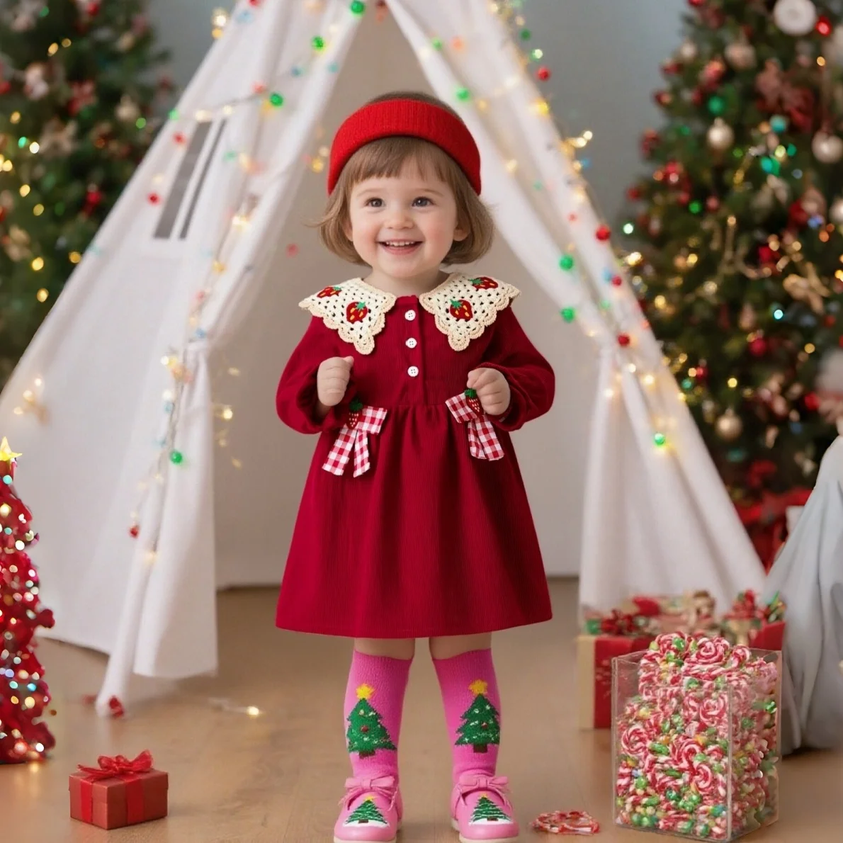 

New Year'S Red Baby Girl Dress For Spring And Autumn, Sweet Dress For Baby Girls And Children'S Clothing (6 Months To 3 Years)