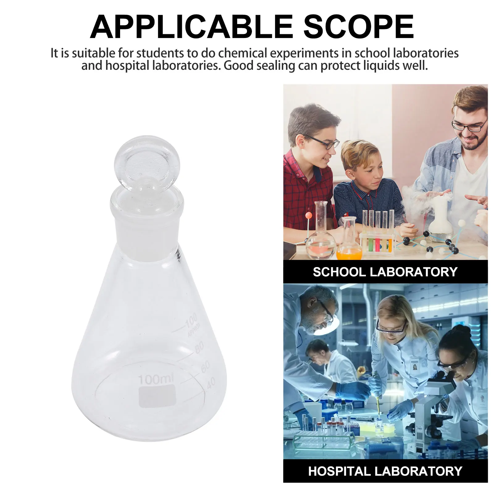 

Flask Erlenmeyer with Stopper Laboratory Equipment Glassware Chemistry Sports Transparent for Travel