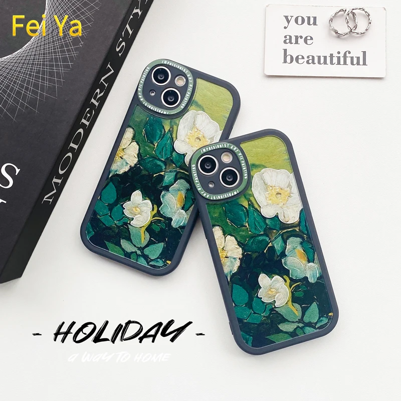 Fashion Photo Frame Oil Painting Flower Cartoon Shockproof Phone Case For iPhone 14 13 12 11 Pro Max 14Plus 7 8 X XR XSMax SE2