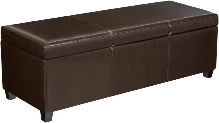 FIRST HILL FHW Madison Rectangular Faux Leather Storage Ottoman Bench, Large, Espresso Brown