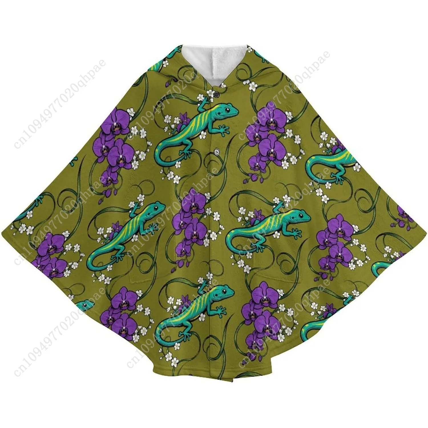 Cozy Flannel Blanket Sweater,Lizard Orchid Flower Oversized Hoodie With Pockets For Kids And Teenagers