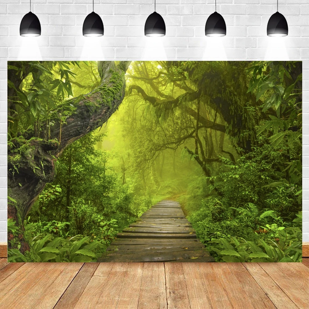 Tropical Jungle Forest Backdrop for Photography Rainforest Green Natural Landscape Camping Adventure Birthday Photo Background