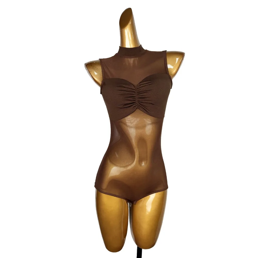 Customized Mesh Leotards Women Latin Dancewear Tops Adult Rumba Chacha Modern Ballroom Dance Jumpsuit Practice Clothes Bodysuit