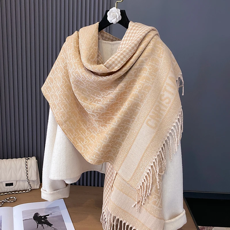 2024 Luxury Women Cashmere Winter Scarf Stripe Print Female Foulard Pashmina Large Double-sided Thick Warm Shawl Blanket Wraps