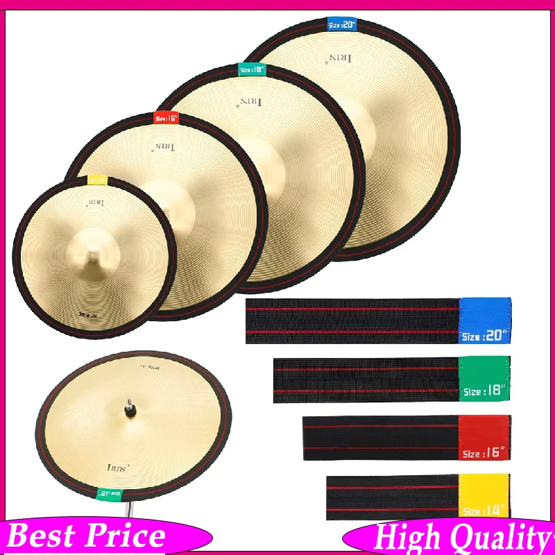 4Pcs/Set Drum Practice Cymbal Mute Pad Elastic Belt Dampener for 14+16+18+20 Inch Drum Set Percussion Parts Kit