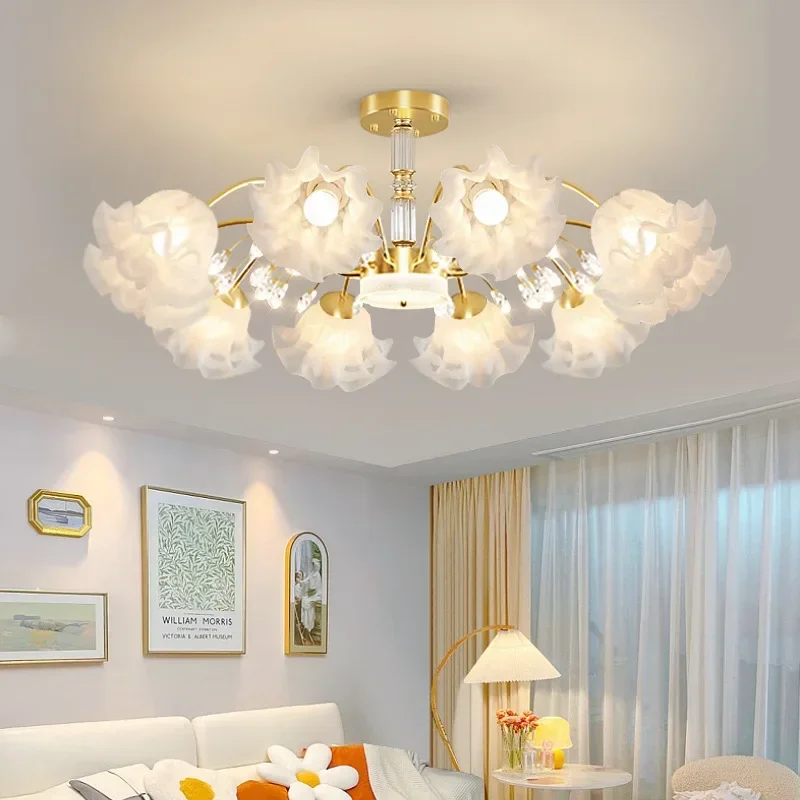 

Cream Wind Living Room Chandelier Simple Modern Net Red Bedroom Lighting Light Luxury Crystal Room Light