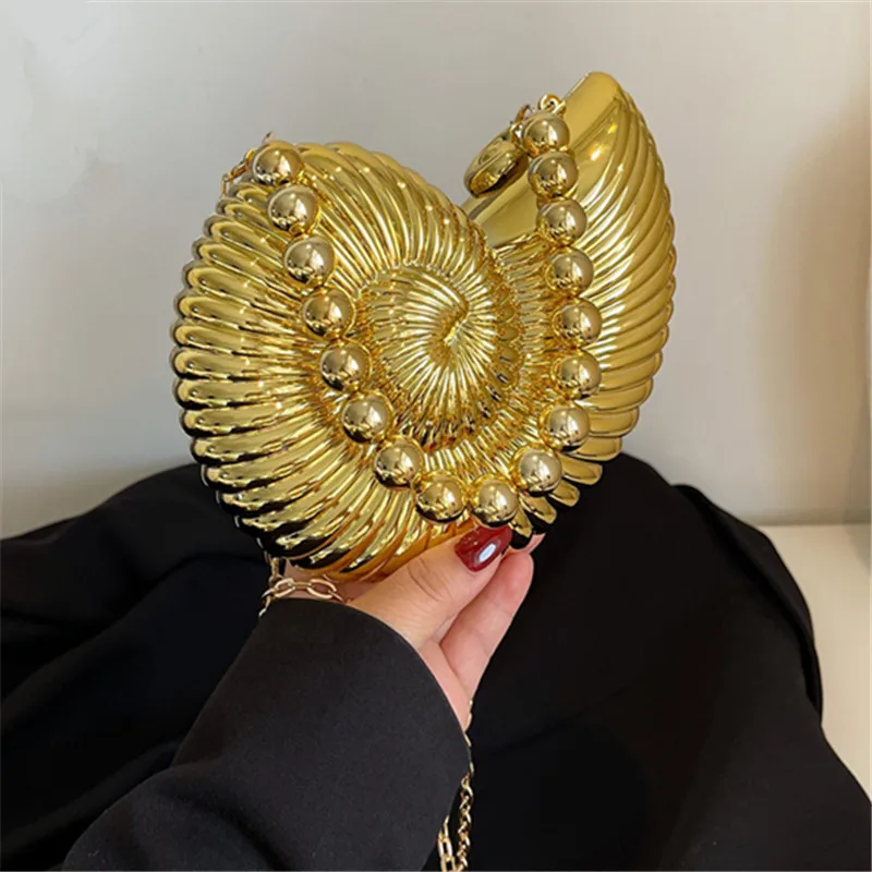 

Сумка через плечо в форме золотой раковины, съемный плечевой ремень, сумка для губной помады, элегантная сумка через плечо, подходит для вечерних прогулок