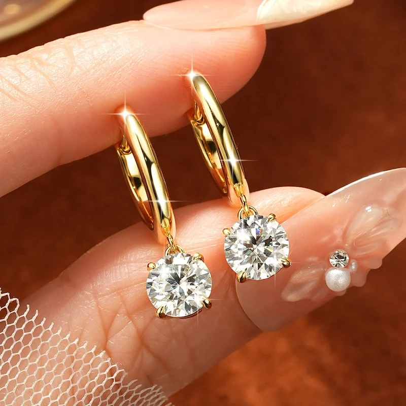 Rrjzz 6,5 mm Solitär-Moissanit-Diamant-Tropfenohrringe, hypoallergen, zierliche Hängeohrringe für Frauen, 1 Karat, Schmuckgeschenke – Detail 5