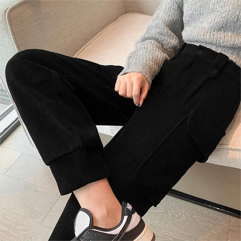 Coffee colored workwear pants women autumn and winter corduroy retro pants women leggings Harlan radish pants women