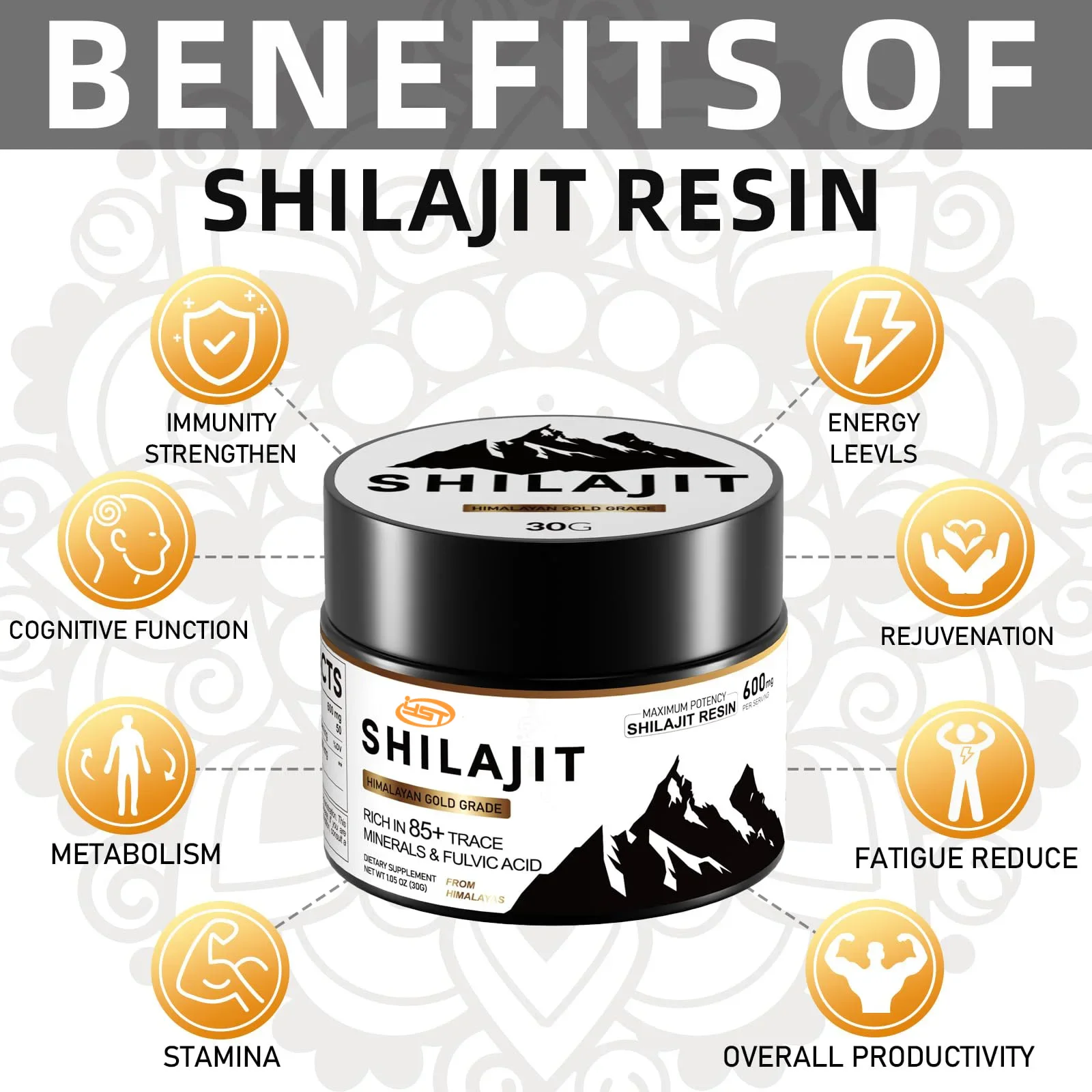 100% High Purity Shilajit Mineral Supplements Natural Organic Shilajit with 85+ Trace Minerals & Fulvic Acid