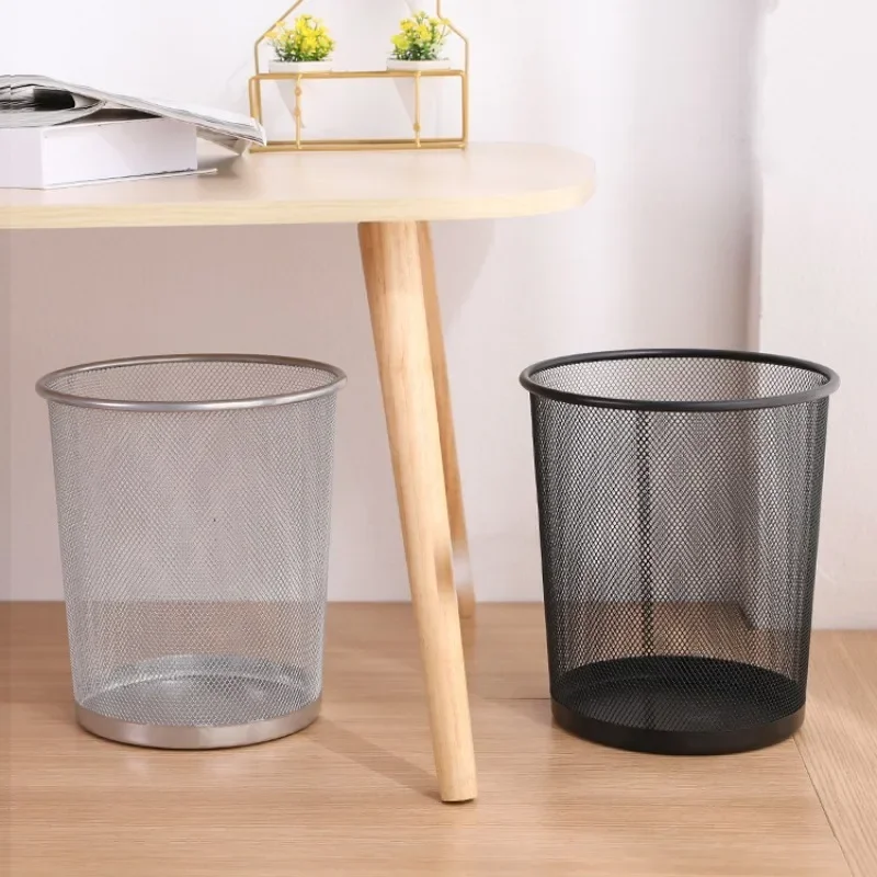 Black/Silver Metal Mesh Paper Trash Can Simple Dustbin Wastebasket Household Cleaning Tools For Home Office Recycling Waste Bins