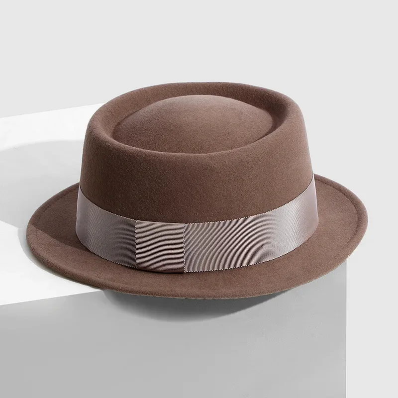 New Australian 100% Wool Felt Hats For Women Fashion High Quality Concave top flat edge Fedora Hat Casual Panama Khaki Black Hat