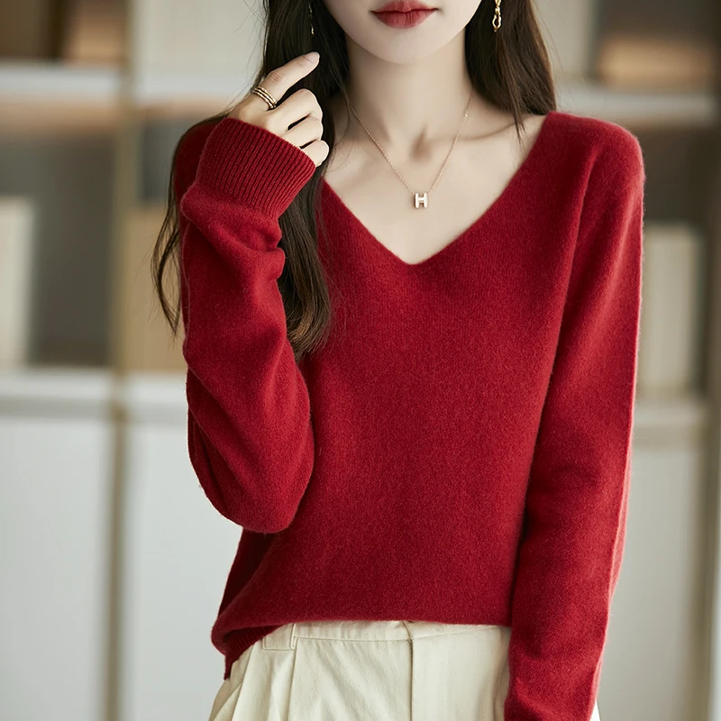 Woolen Weater Shoulder Sweater Loose Sweater Women\'s Pullover Fall And Winter New Cashmere Long Sleeves With A Base