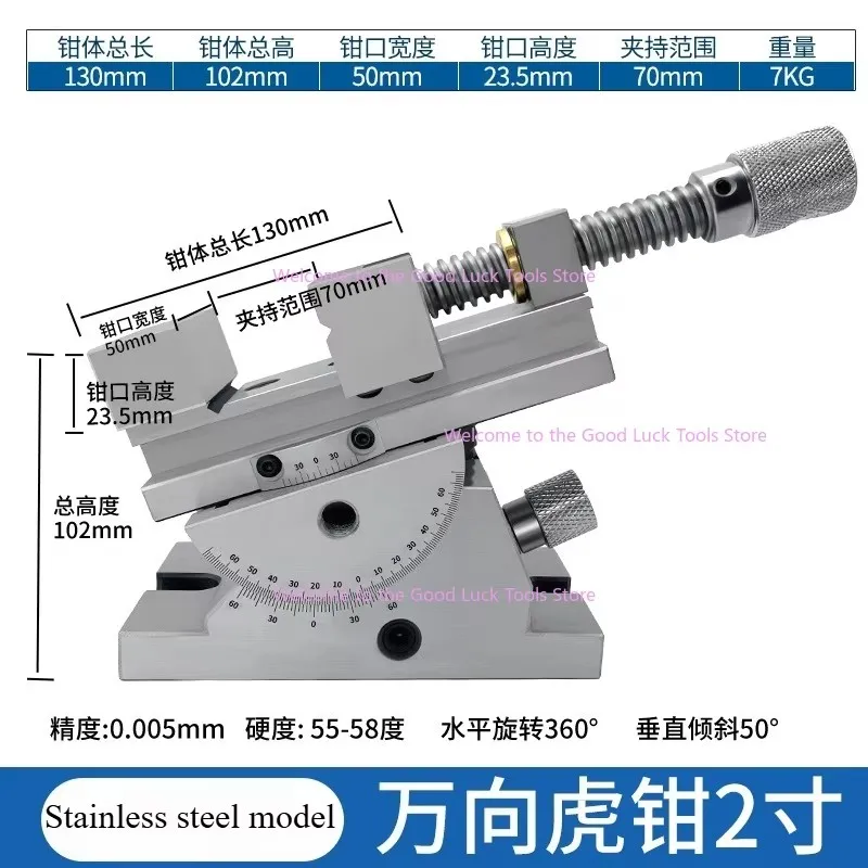 Flat Jaw Precision Rotating vise size 2  inches 360° Rotation Adjustable angle, Vertical tilt up to 50°