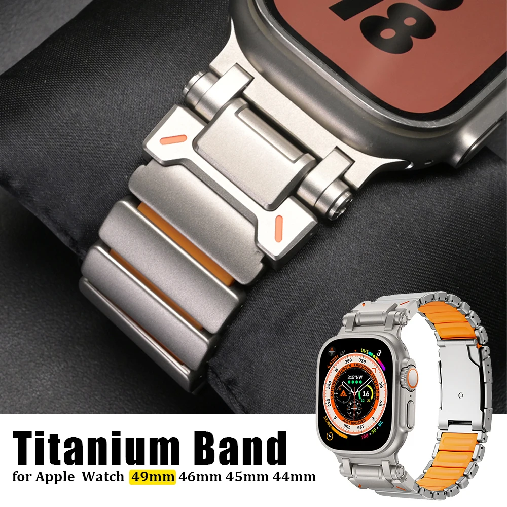 

Титановый резиновый ремешок для Apple Watch Series 11 10 46 мм 9 8 7 45 мм 6 5 4 se 44 мм Ремешок для iWatch Ultra 3 2 1 49 мм Металлический браслет