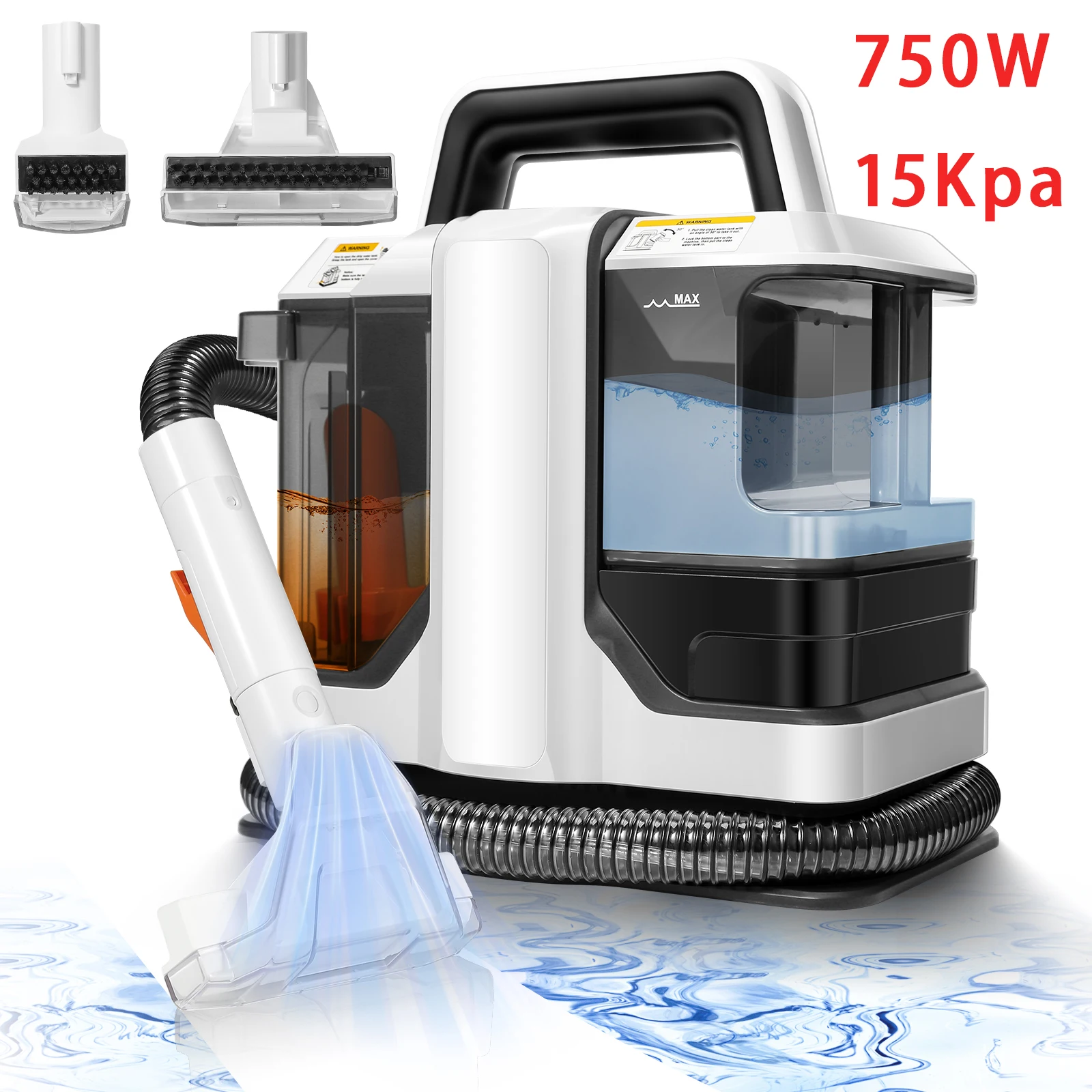 Aspirador de Carpete Portátil 750W 15KPa com Tanque de Água de 1080ml, Máquina de Limpeza Inteligente Automática para Sofás