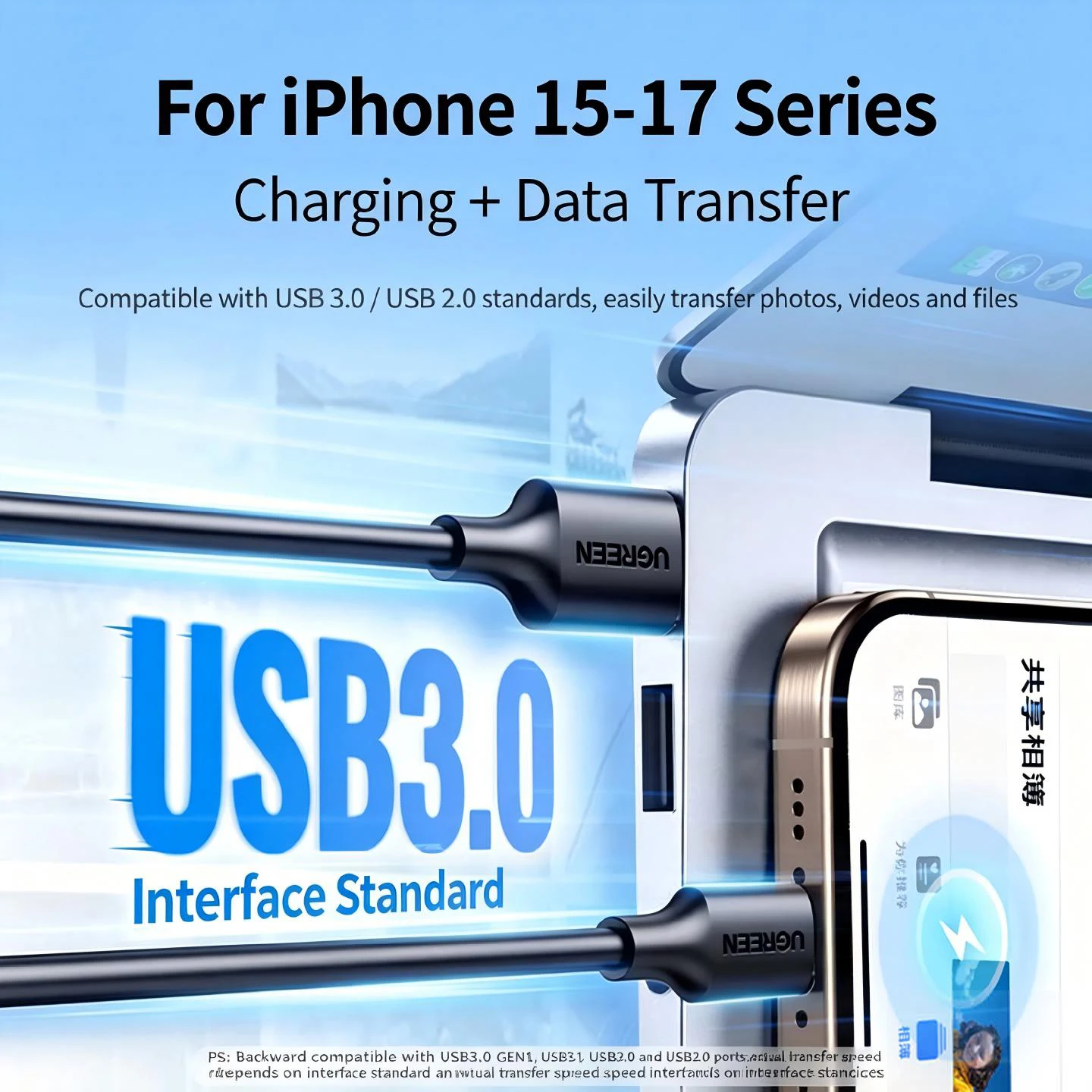 UGREEN USB 3.0 Type C Cable Data Transmission For Apple iPhone Switch Android Mobile Phone Tablet Charger Charging Notebook Car