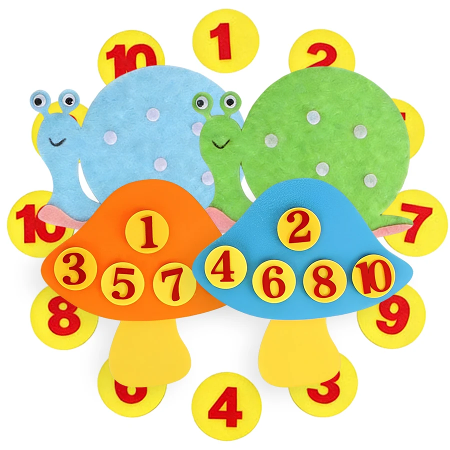 

1-10 Digital Mushroom Snail Cartoon Felt School Mathematics Teaching Aids Cognitive Felt Teaching Tools School Office Supplies
