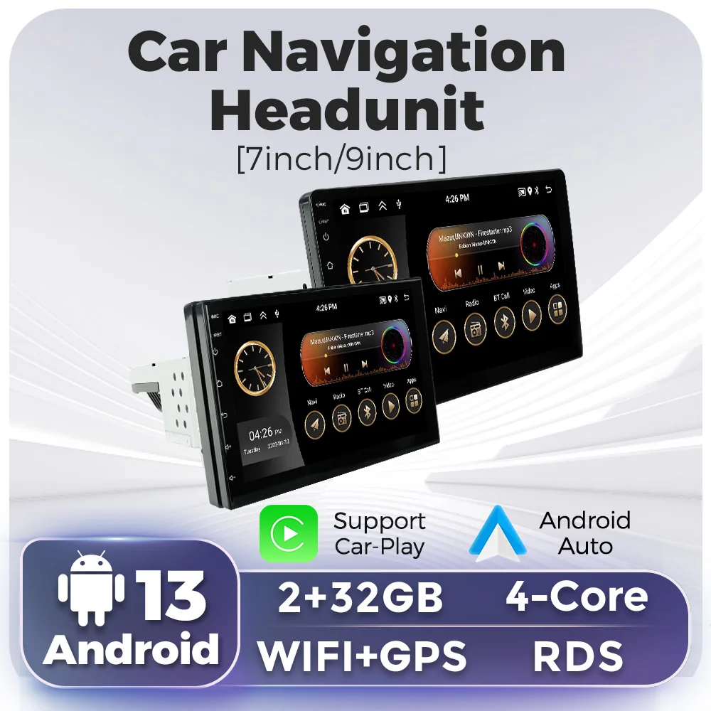 

7/9inch 1 DIN Universal Multimedia Video Player Car Radio Android 13 With Carplay WiFi GPS Bluetooth Audio Head Unit RDS Screen