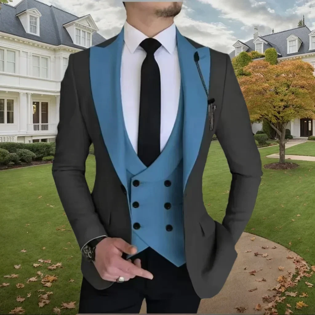 

Men's 3-Piece Elegant Slim Fit Tuxedo Suits Set with Blazer Vest And Pants for Wedding Prom Business Formal Ceremony
