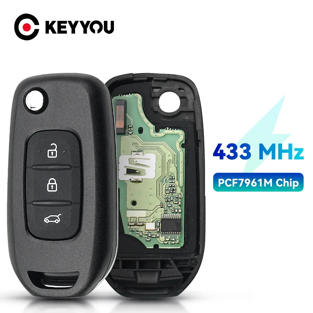 

KEYYOU 433Mhz Flip Remote Key For Renault Megane 3 Dacia Duster Kadjar Captur Symbol Fob Car Control Key 4A PCF7961M Chip