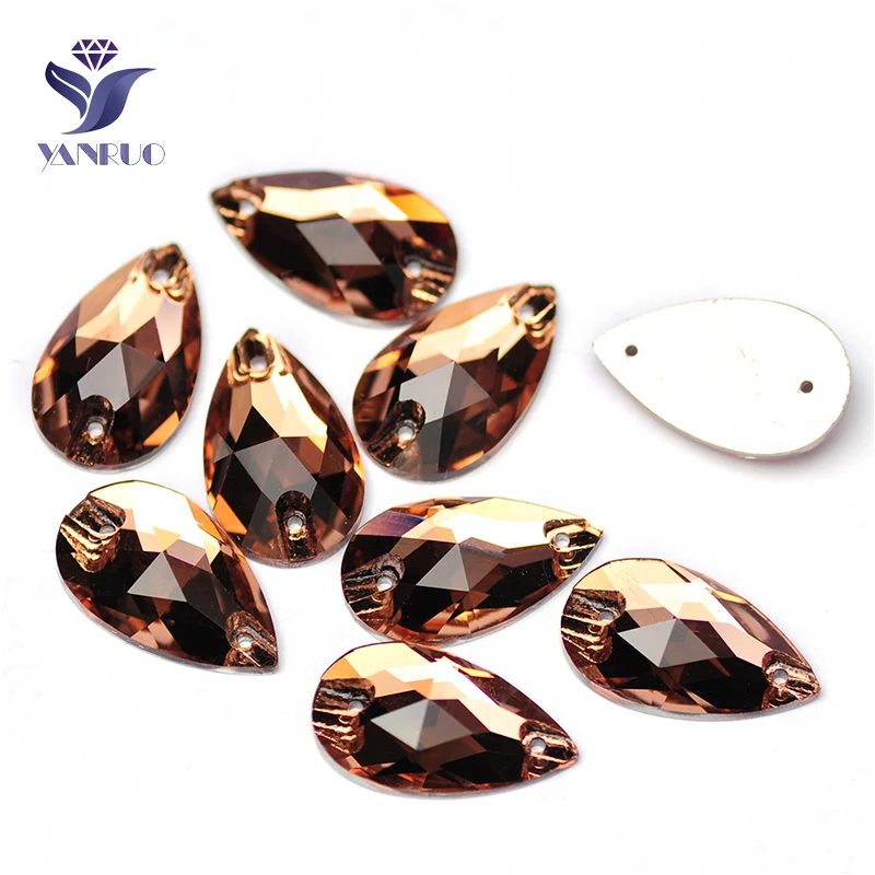 YANRUO 3230 All Sizes Lt.Smoked Topaz Drop Crystal Sewing Stones Flat Back Rhinestone Sew On Strass For Dress