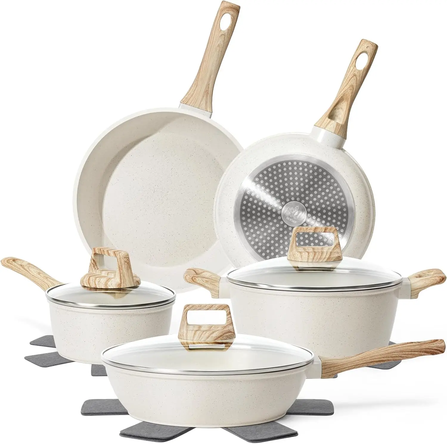 Pots and Pans Set Non Stick, Cookware Sets White Granite Induction Cookware, Non-toxic Healthy Nonstick Kitchen Cooking S