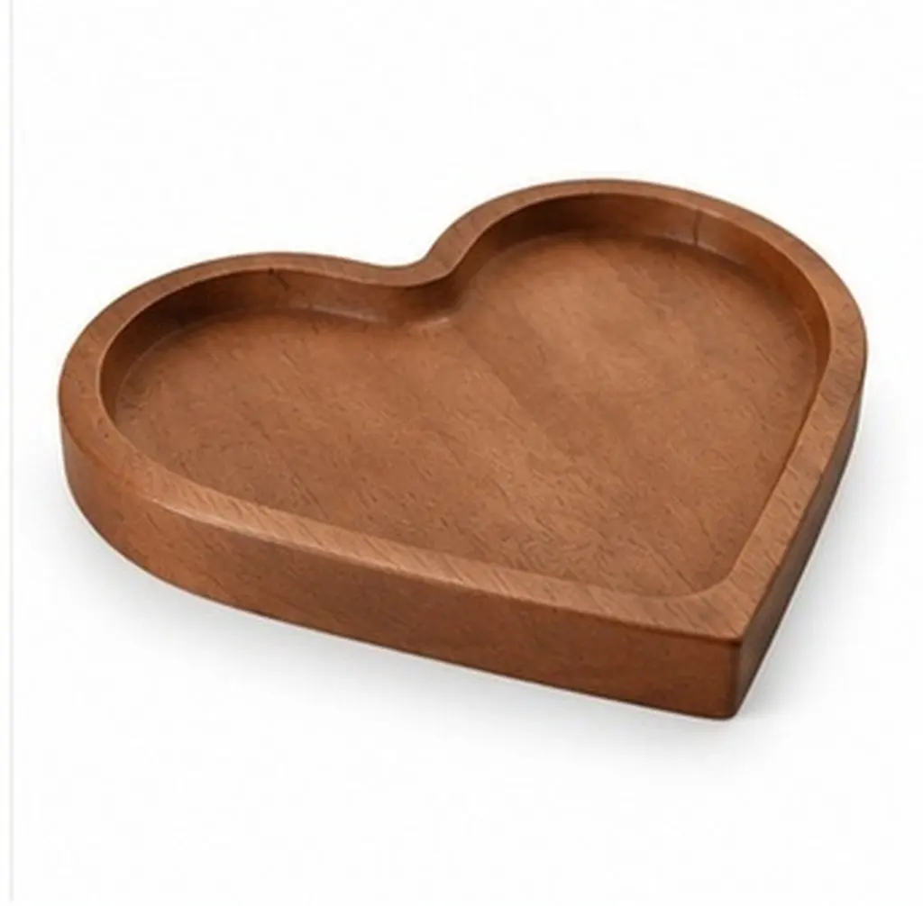 Heart-Shaped Solid Wood Tray Creative Candy Dish Stackable Storage Snack Nut Fruit Serving Platter for Valentine Day Home Decor