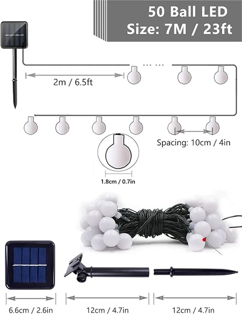 Y2K-Guirxiété Solaire LED Boule Blanche Acrylique, Décorations de Noël, Lumières Extérieures, Étanche, Cour, 62.light, 302