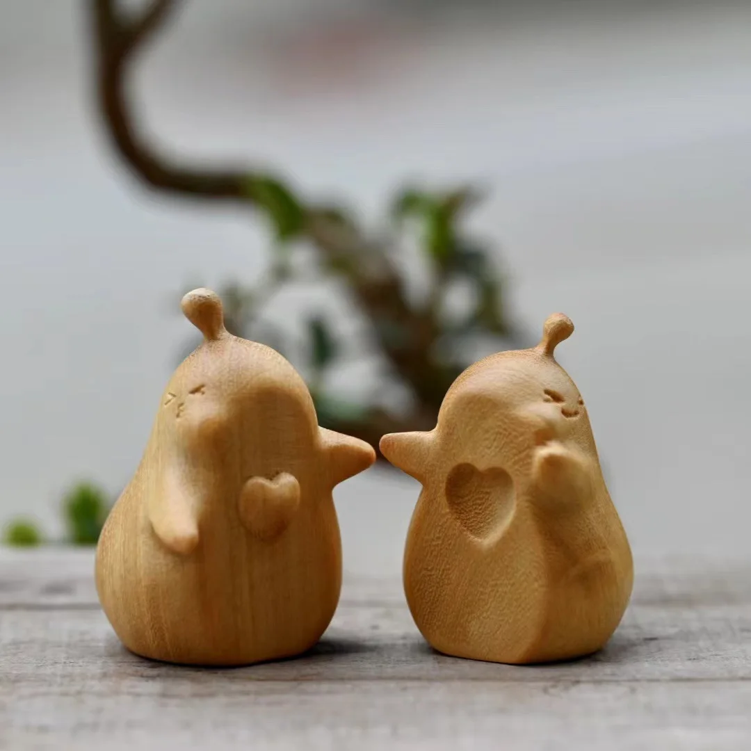 Cute Wooden Carvings Never Separate Figurine Valentine's Day Gifts Boyfriend Birthday Hugs Pears Home