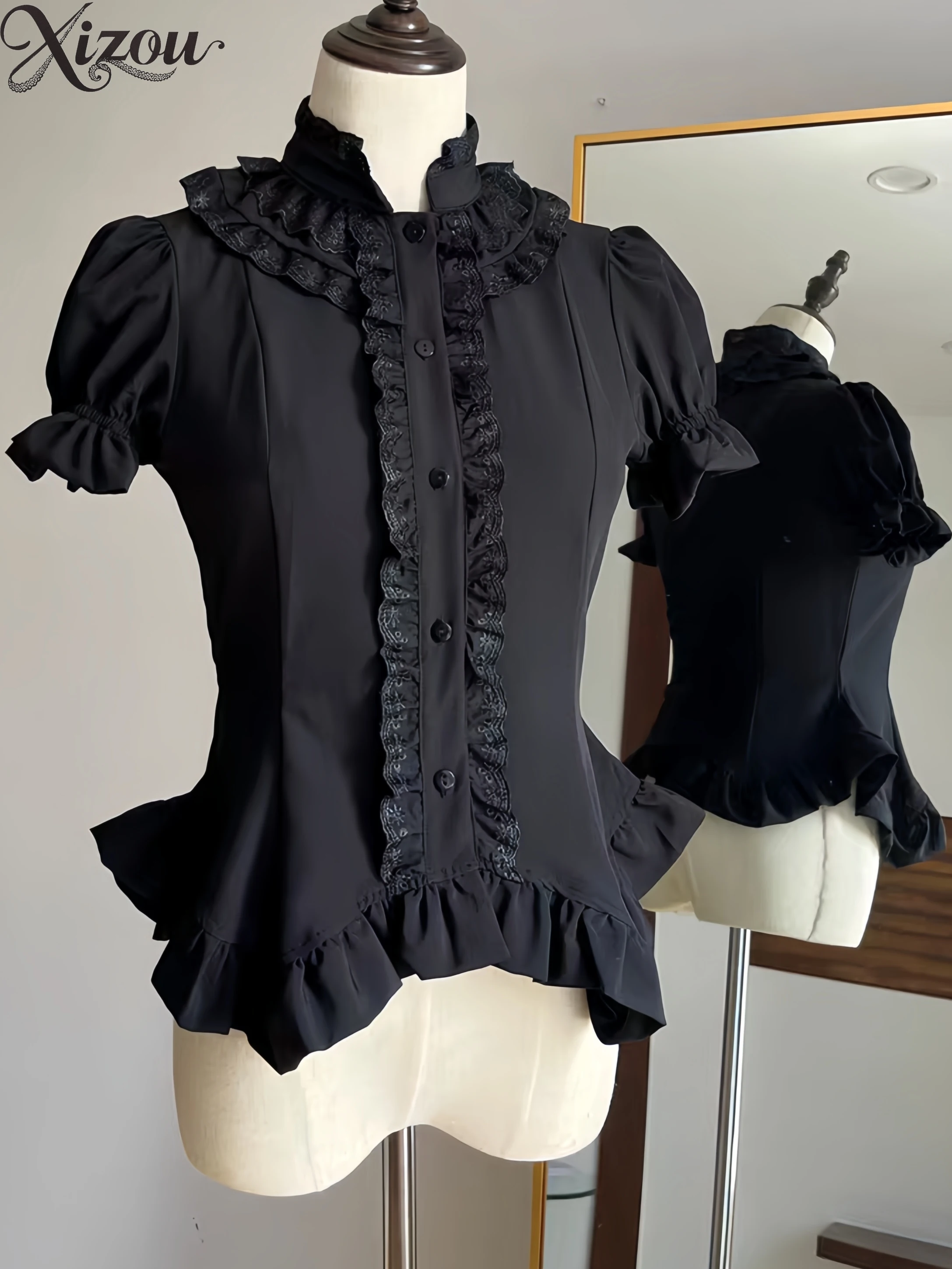 

Womens Tops Summer Autumn 2025 New Slim Fit Gothic Lolita Style Solid Color Inner Shirt Casual Elegant Blouses Female