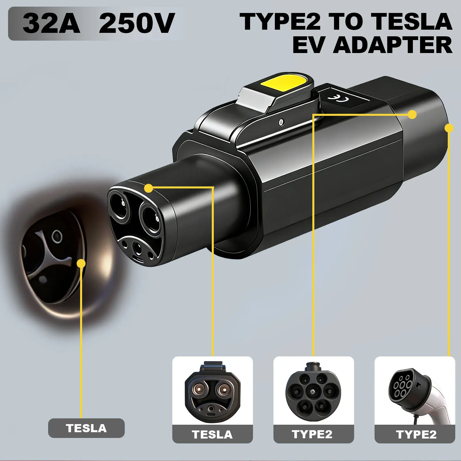 Type2-테슬라 EV 충전 어댑터 7.2KW 32A 110V-250V Type2-NACS 변환기(테슬라 모델 3 Y S X 전기차 충전용) 썸네일 2