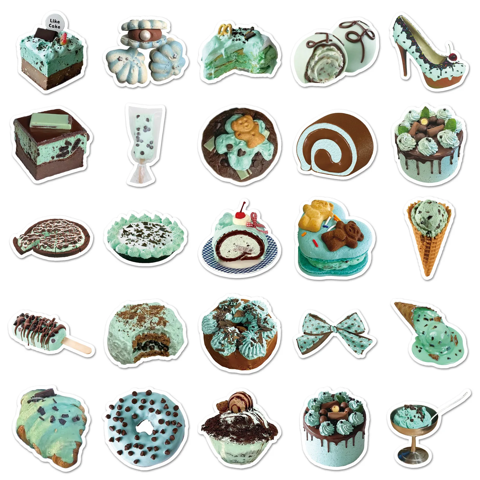 10/50PCS INS Stil Schokolade Kuchen Kreative Aufkleber Dessert Kuchen Lebensmittel Aufkleber DIY Wasser Tasse Bleistift Box Gepäck schreibtisch Kinder Spielzeug